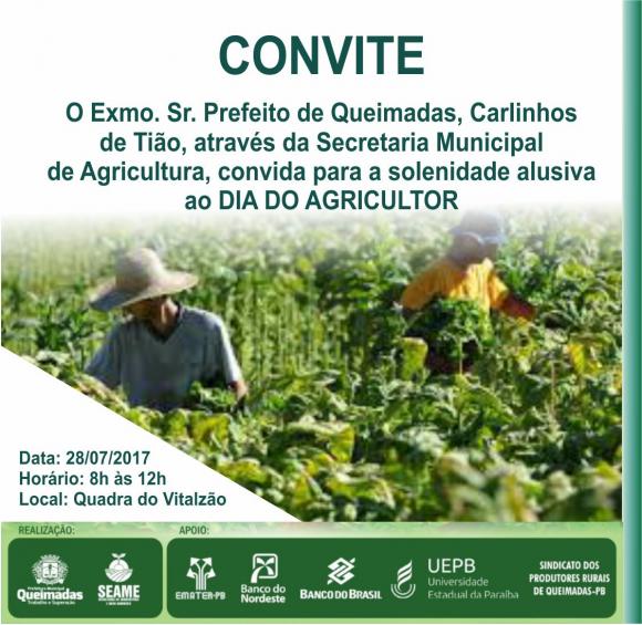Prefeitura de Queimadas promove comemoração alusiva ao Dia do Agricultor nesta sexta-feira