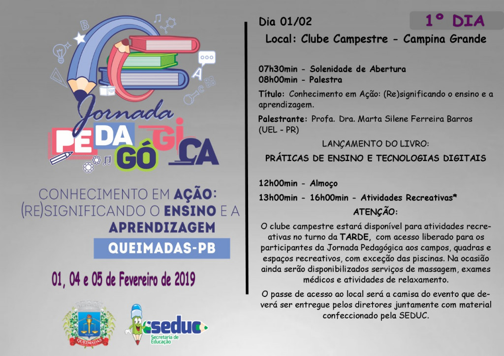 Jornada Pedagógica 2019 tem início no dia 1º de fevereiro com a realização de palestras e atividades recreativas