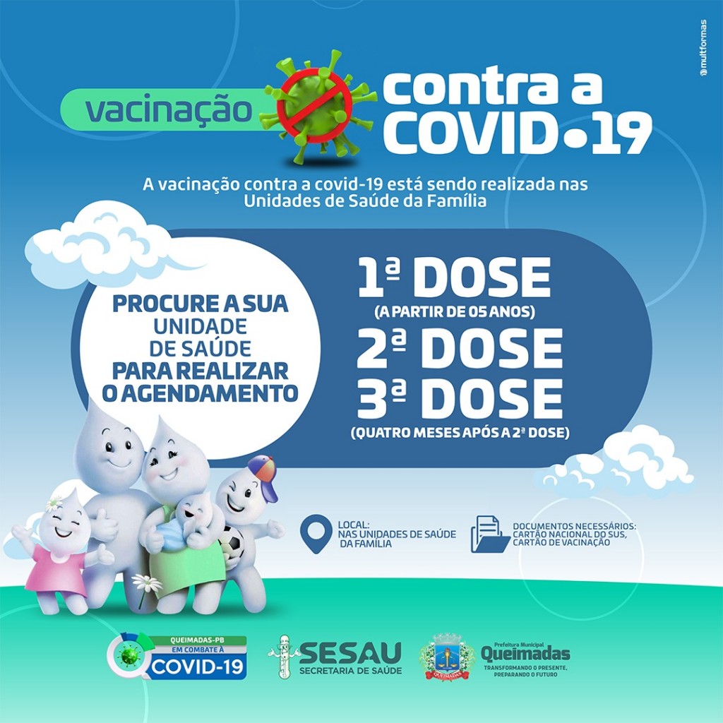 Vacinação contra a covid-19 em Queimadas está sendo realizada nas Unidades de Saúde da Família