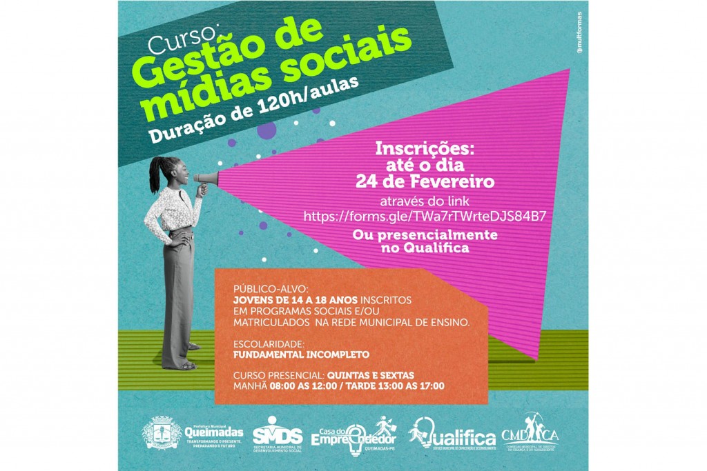 Prefeitura de Queimadas e CMDCA ofertam curso de gestão de mídias sociais para jovens de 14 a 18 anos