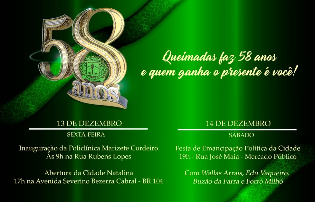 Queimadas comemora 58 anos de emancipação política no próximo sábado