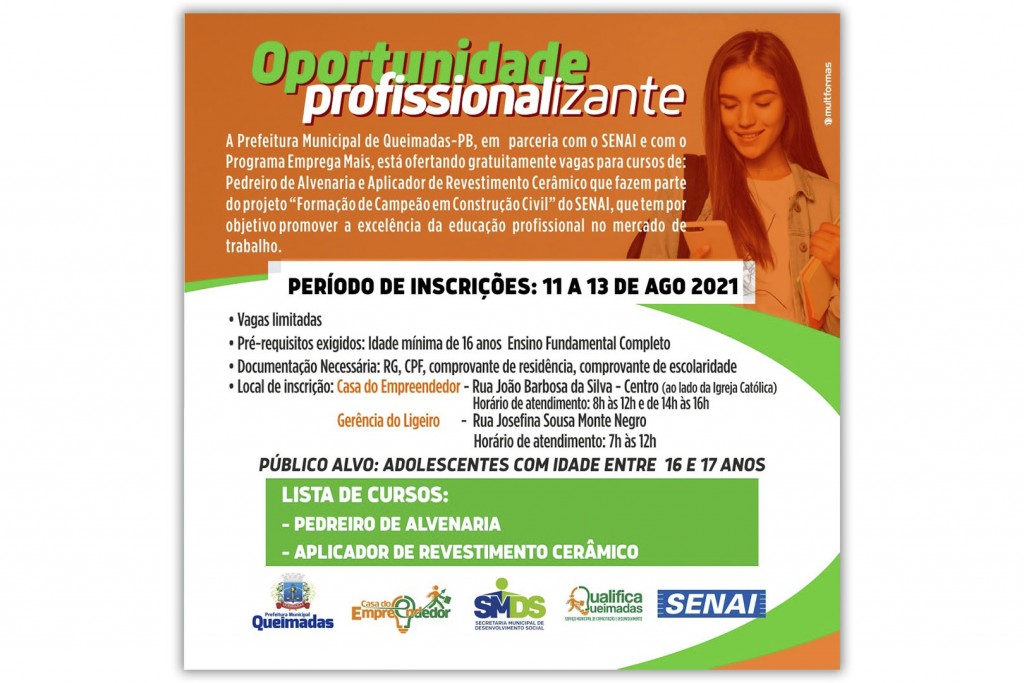 SENAI oferta vagas para os cursos de pedreiro de alvenaria e aplicador de revestimento cerâmico