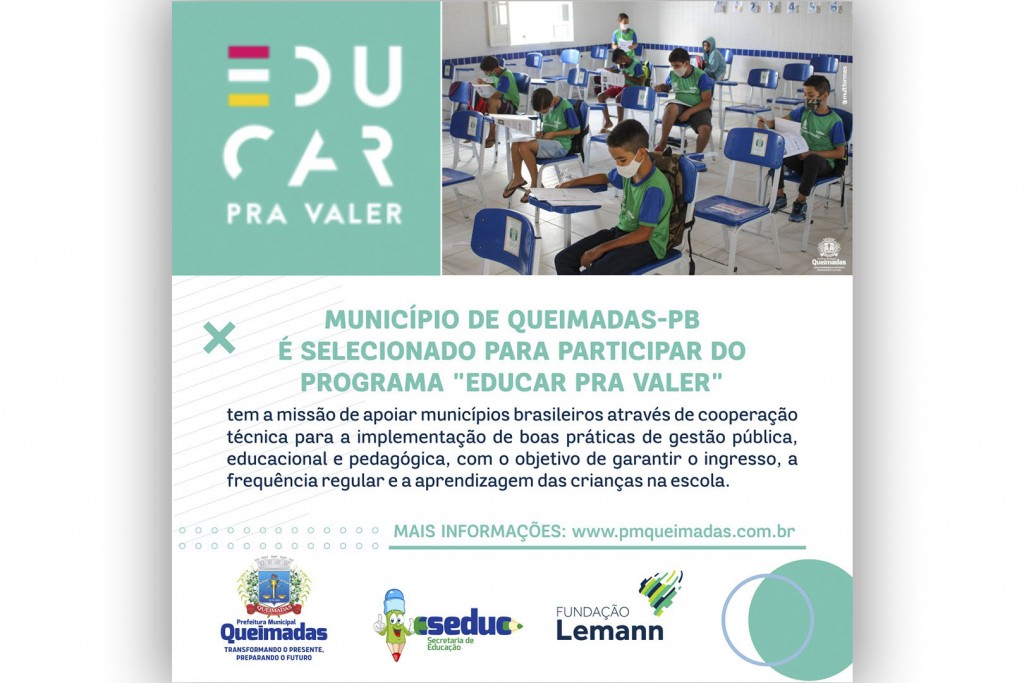 Município de Queimadas-PB é selecionado para participar do Programa Educar Pra Valer