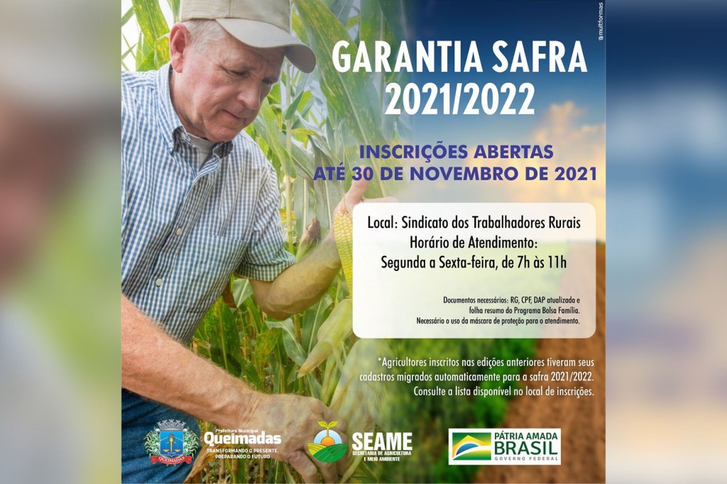 Secretaria de Agricultura e Meio Ambiente inicia inscrições para o Garantia Safra 2021/2022