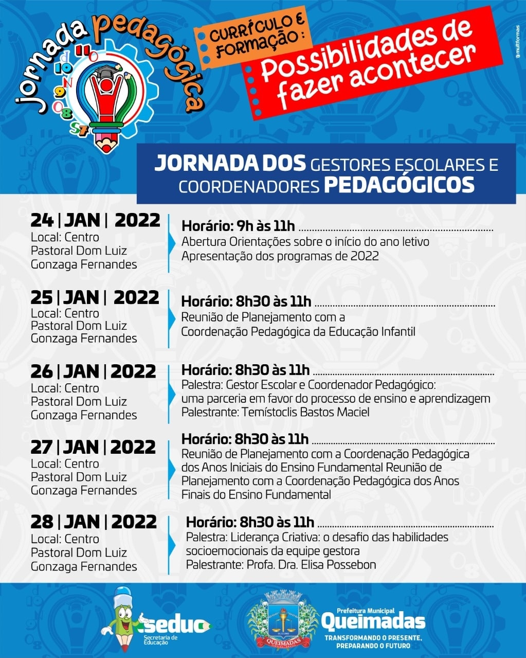 SEDUC inicia a Jornada dos Gestores Escolares e Coordenadores Pedagógicos na próxima segunda-feira