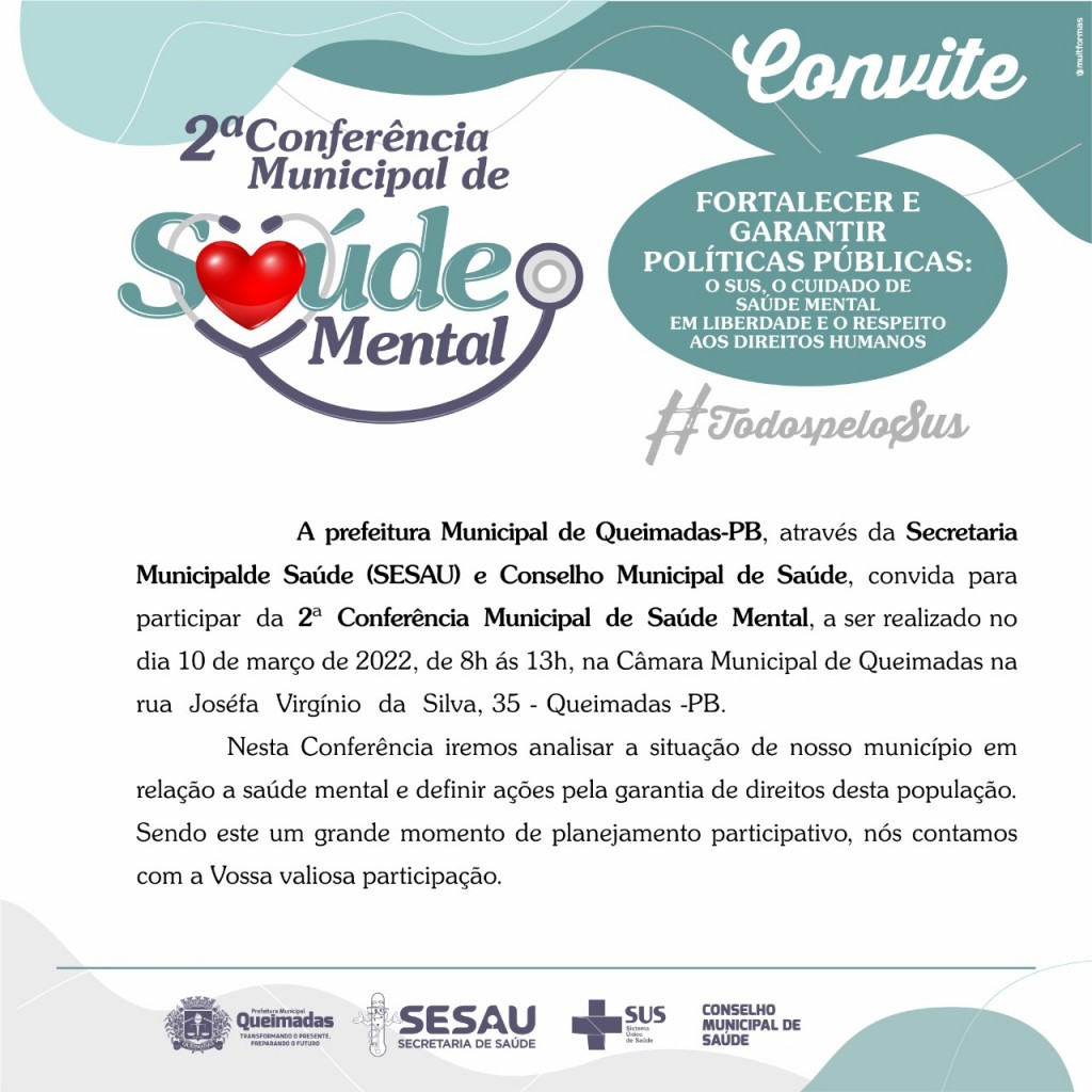 2ª Conferência Municipal de Saúde Mental de Queimadas discutirá o fortalecimento das ações de saúde mental